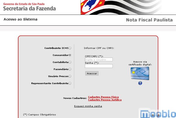 Para ver seu saldo efetue o login na NFP (fonte: www.nfp.fazenda.sp.gov.br)