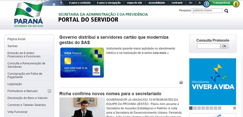 Foto: Portal dos Servidores do Paraná: Contracheque e Protocolo